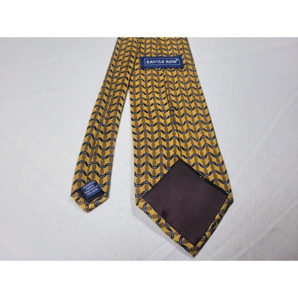 SAVILE ROW Premium Silk Tie - Gold & Blue Wave Pattern - Classic Menswear - Picture 4 of 5